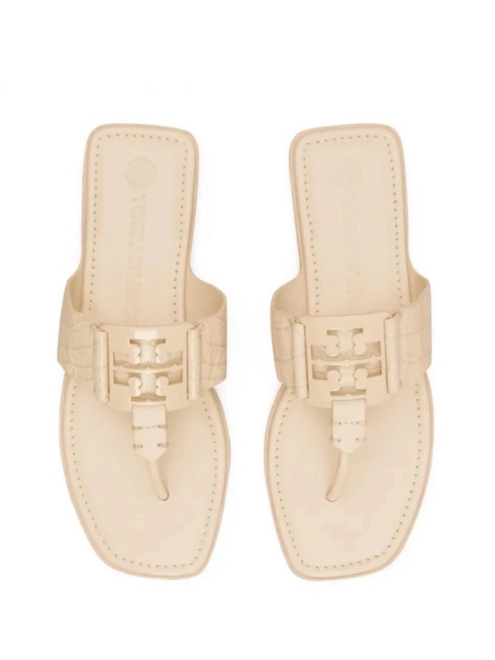 NEVER WORN Tory Burch Cream Leather Croc Embossed Sandals 9.5